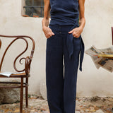 Button Pants Cupro Navy